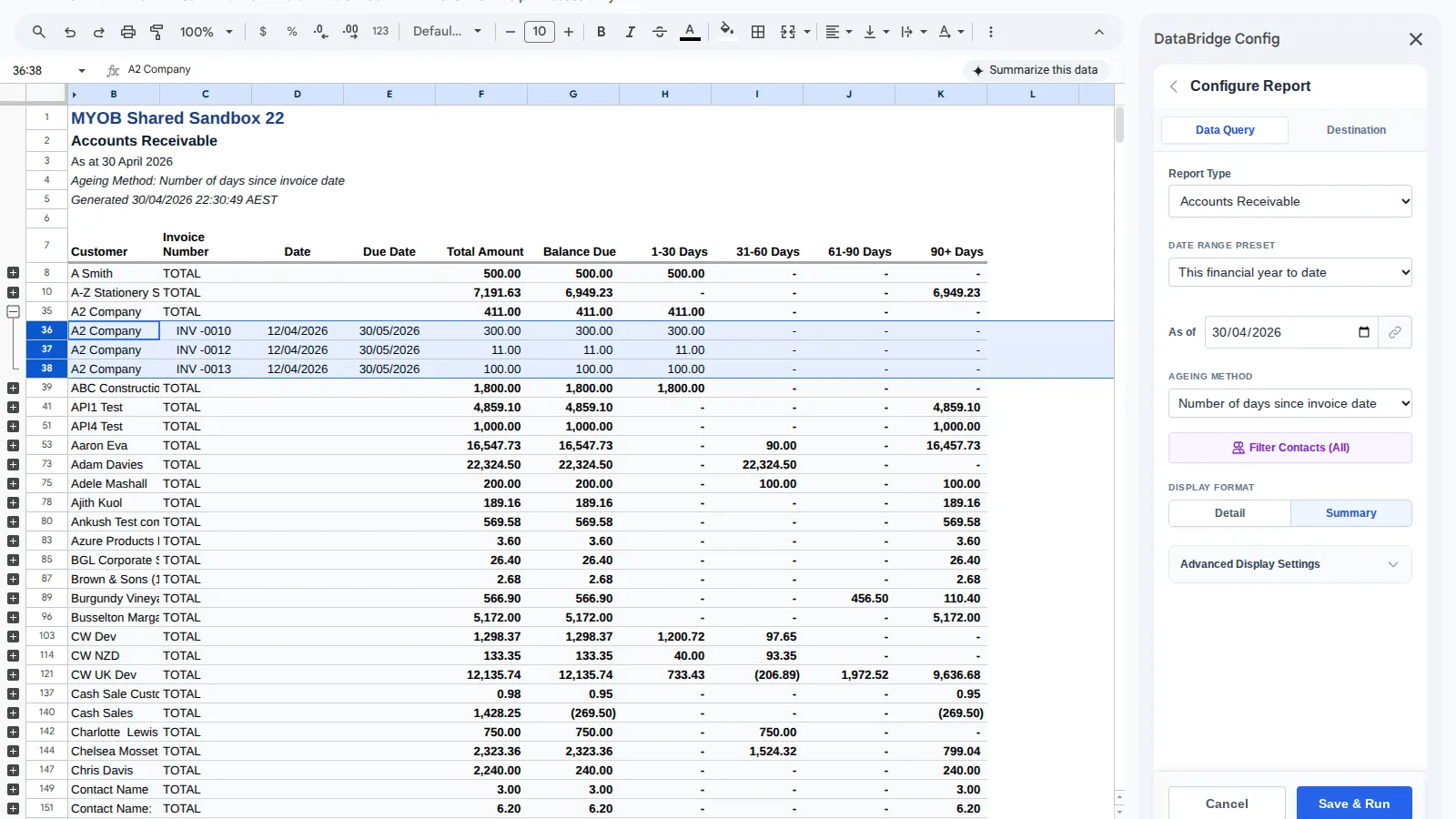 DataBridge MYOB Accounts Receivable