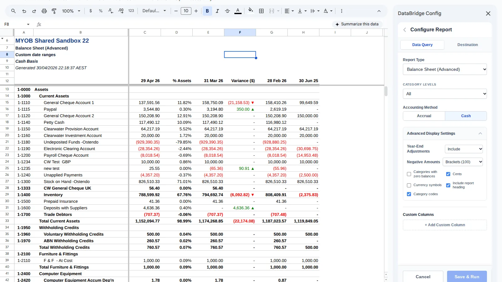 DataBridge MYOB Balance Sheet Advanced