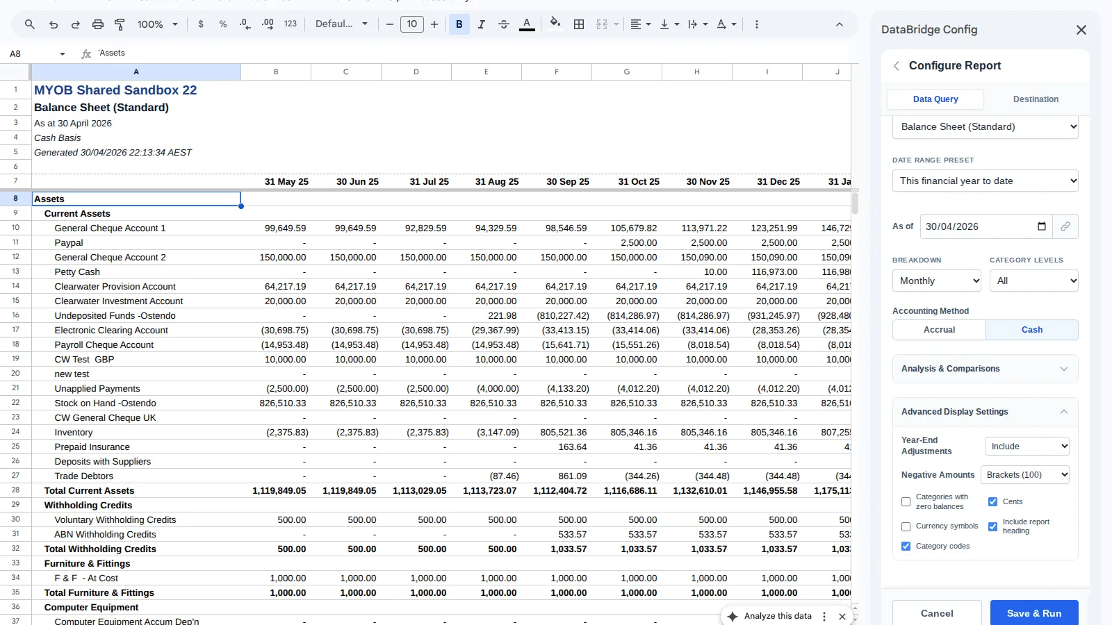 DataBridge MYOB Balance Sheet Standard