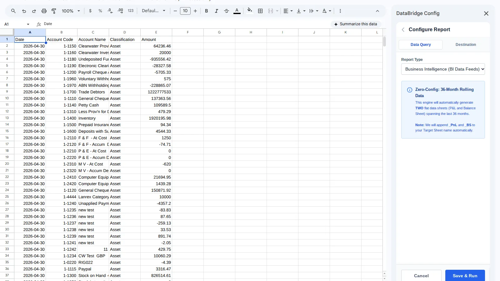 DataBridge MYOB BI Balance Sheet
